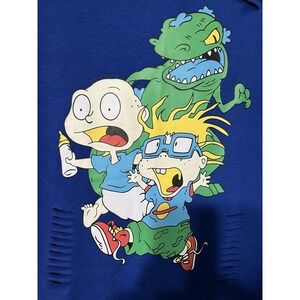 Rugrats Blue Short Sleeve Distressed Hoodie L Unisex -check Measurements